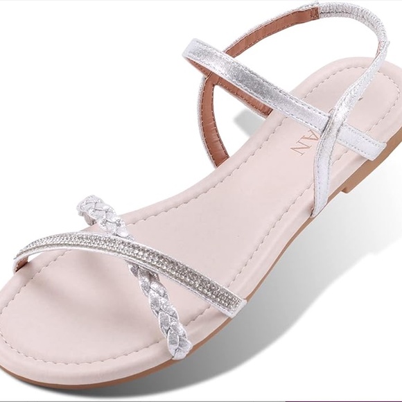 MUDAN Sparkly Silver Braided & Rhinestone Slingback Sandals - Size 9 - Picture 2 of 11